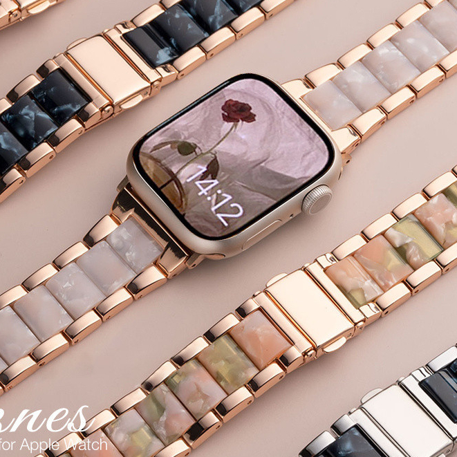 พร้อมส่ง สายนาฬิกาข้อมือ สเตนเลส โลหะ เรซิ่น สําหรับ Apple Watch iwatch S9 8 7 6 SE