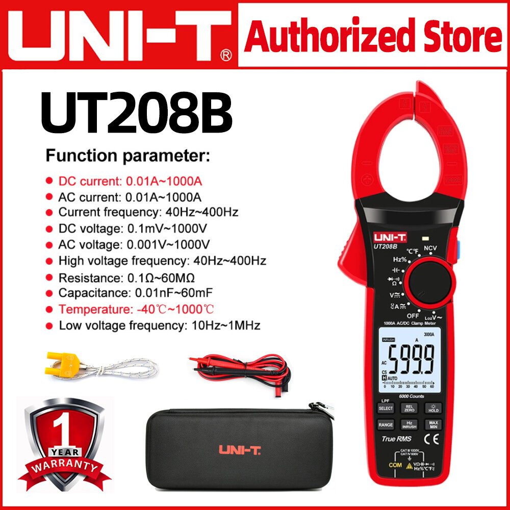 Uni-t UT206B UT207B UT208B True RMS เครื่องวัดแรงดันไฟฟ้าดิจิทัล VFC 1000A 1000V DC/AC
