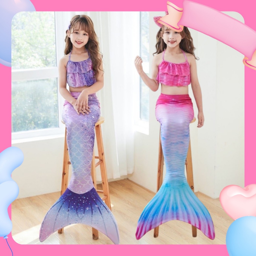 3-11 ปีเด็ก Mermaid Tail ชุดว่ายน้ํา 3 ชิ้นว่ายน้ําเครื่องแต่งกายสําหรับเด็กน่ารัก Mermaid เครื่องแต่งกายชุดว่ายน้ําสําหรับเด็กสาว