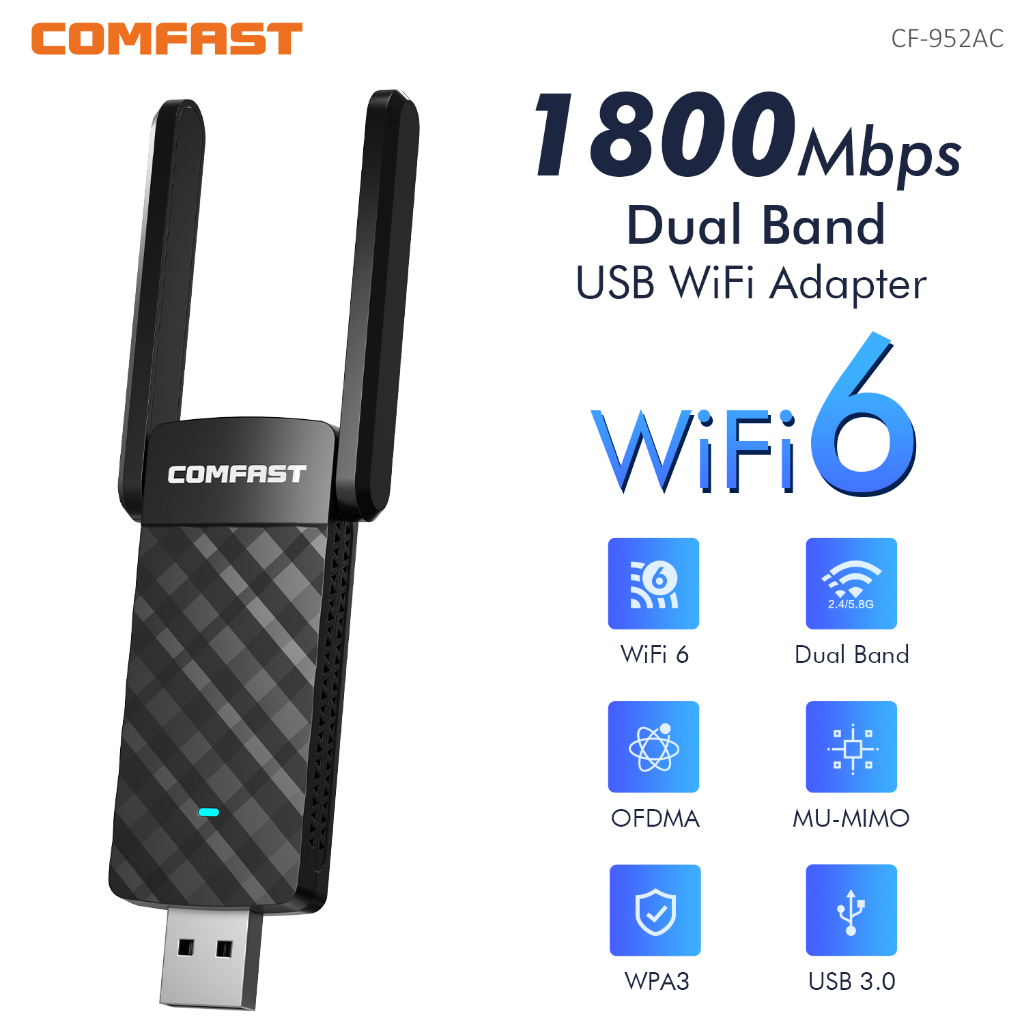 Comfast AX1800 ตัวรับสัญญาณ wifi คอมพิวเตอร์ 802.11AX 2.4G 5GHz WIFI dongle USB3.0 MT7921AU อะแดปเตอร์ usb wifi สำหรับ Win 10 11 PC