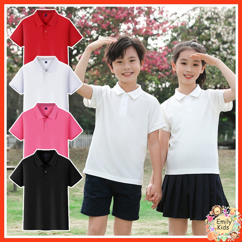 พร้อมส่ง เสื้อยืดโปโล คอปก แบบแห้งเร็ว สีพื้น สําหรับเด็กผู้ชาย และเด็กผู้หญิง อายุ 7 ปี