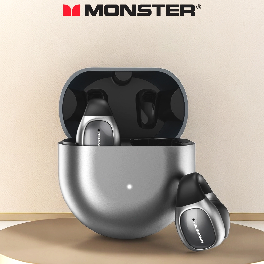 Monster Open Ear 200 หูฟังบลูทูธ IPX5 Waterproof Ear-Clip หูฟังไร้สายแบบสปอร์ต การลดเสียงรบกวน ENC 6D สเตอริโอ Bluetooth 5.3 หูฟัง with Mic