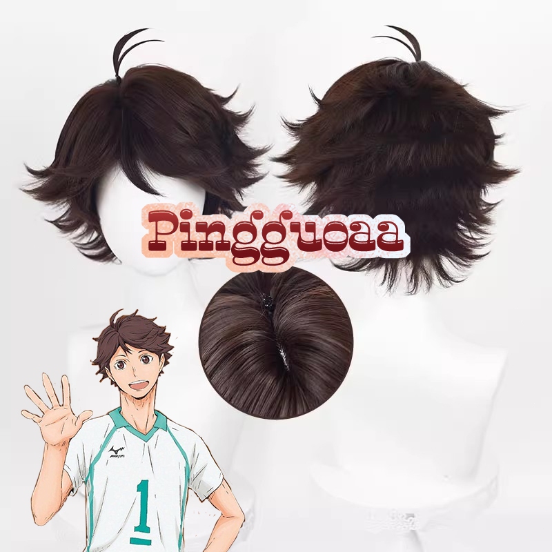 Anime Haikyuu!! Aoba Johsai Toru Oikawa Tooru Cosplay Wigs Dark Brown Short Wig Heat Resistant Synth