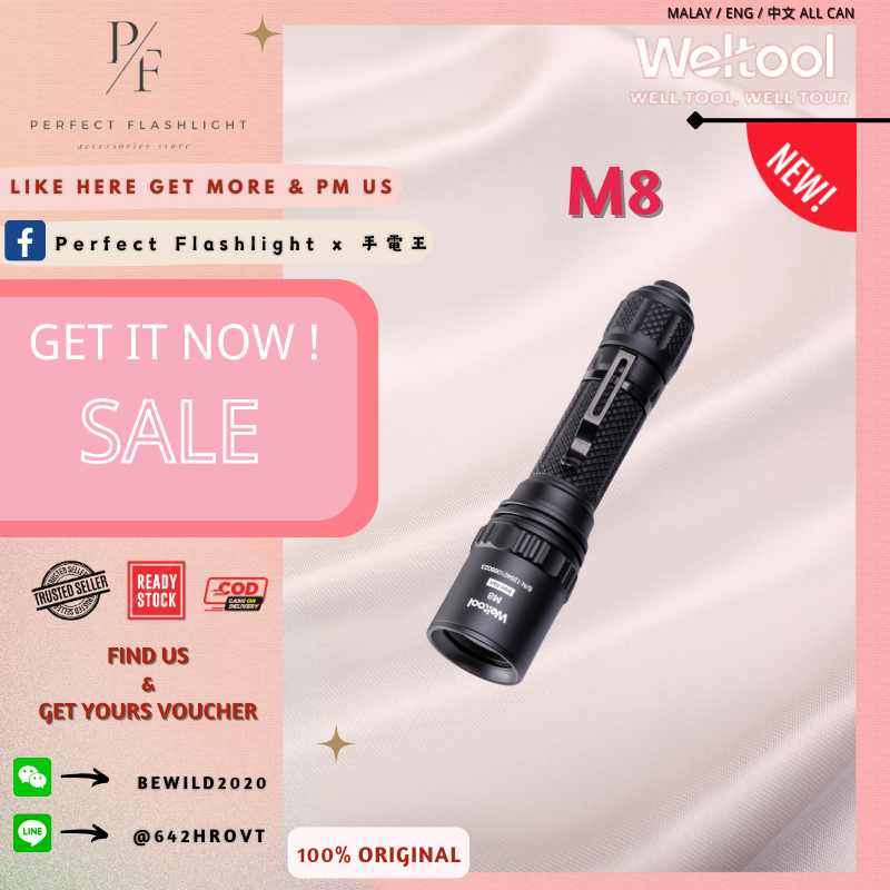 ไฟฉายที่สมบูรณ์แบบ Weltool M8 พัดลมเหล็ก ไฟฉาย LED Zoomable