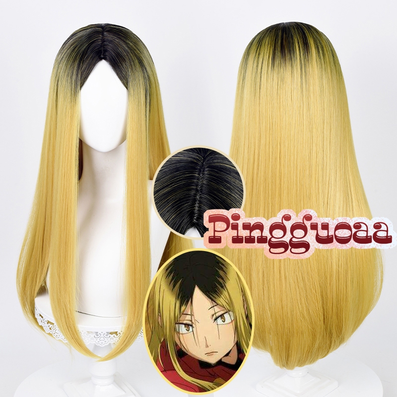 Anime Haikyuu!! Female Kenma Kozume Cosplay Wig 70cm Long Straight Simulated Scalp Dyed Hair Heat Re