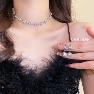 DREJEW ชุดสร้อยคอโซ่ ประดับเพชร ดอกไม้ หรูหรา เครื่องประดับแ…