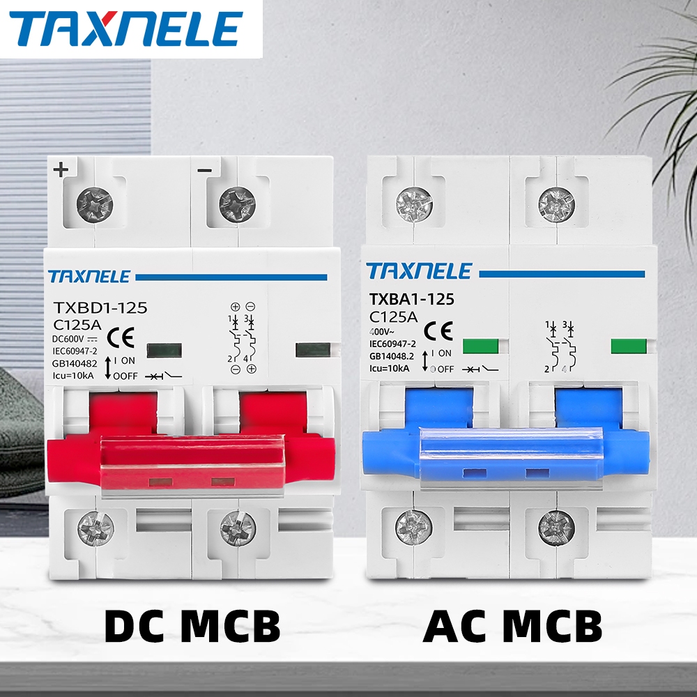Taxnele 2P AC DC MCB 125A 100A 80A พลังงานแสงอาทิตย์ Mini Circuit Breaker สวิทช์ MCB สําหรับระบบ PV โวลต์