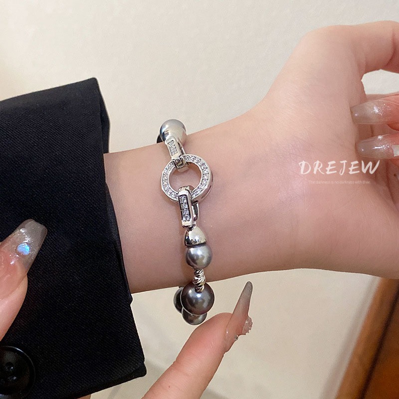 DREJEW สร้อยข้อมือ ประดับมุก เพทาย ทรงกลม หรูหรา สไตล์ฝรั่งเศส เรโทร สําหรับผู้หญิง