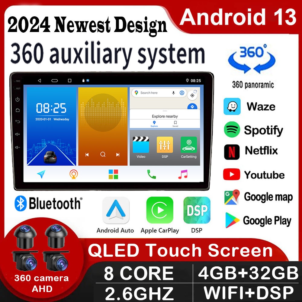 【QLED 8 core 4G+32G】จอ android รถยนต์ 2 Din Android 9/10 นิ้ว พร้อม 360 สําหรับรถยนต์° ระบบกล้องพาโนรามา
