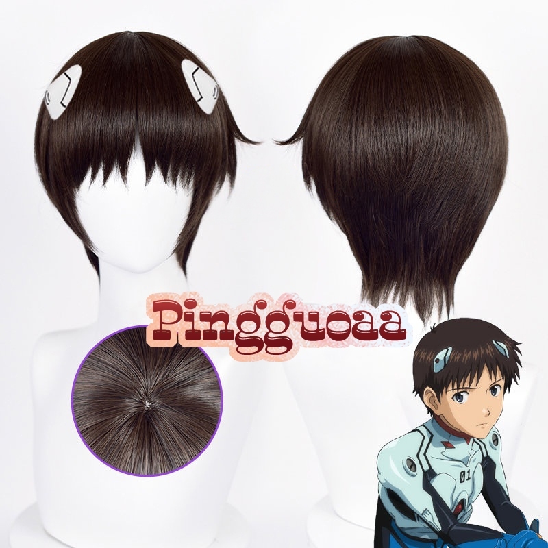 Anime EVA  NEON GENESIS EVANGELION Shinji Ikari Cosplay Wig Short Dark Brown Hair Heat Resistant Synthetic Wigs