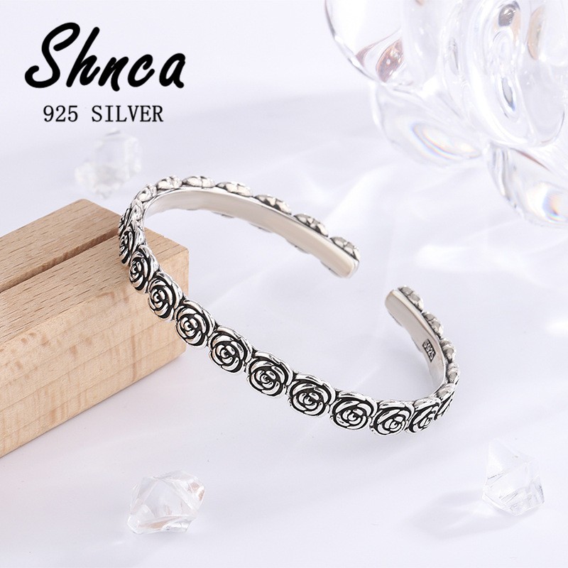 สร้อยข้อมือเงินแท้ เกรด 925 ลายดอกไม้ สไตล์เรโทร สําหรับผู้หญิง LB038