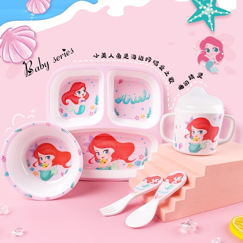 Disney จานอาหารเมลามีน ลายการ์ตูนเจ้าหญิงนางเงือก ของแท้ สําหรับเด็ก