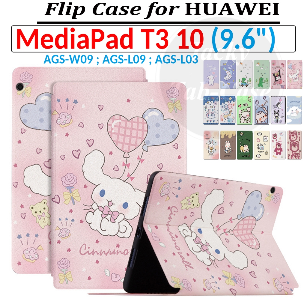 เคสแท็บเล็ตหนัง PU แบบฝาพับ ลายการ์ตูนน่ารัก พร้อมขาตั้ง สําหรับ HUAWEI MediaPad T3 10 9.6 นิ้ว AGS-