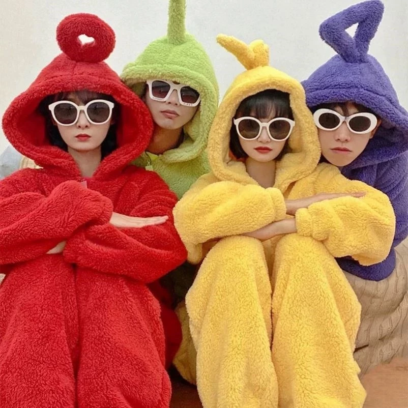 ชุดนอนกันหนาว Teletubbies ตุ๊กตาทีวี มาสคอต ผ้าขนสัตว์ ปาร์ตี้ เสื้อผ้าวันหยุด