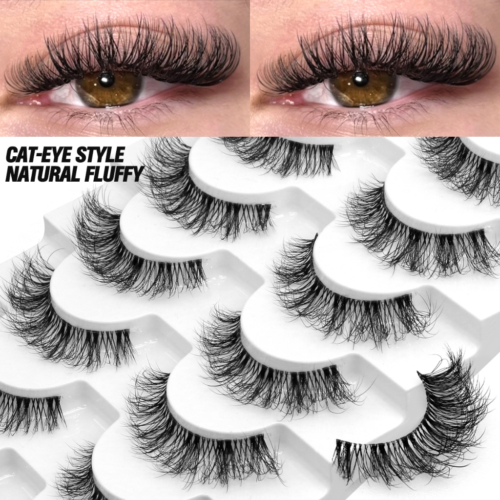 Groinneya ขนตาปลอม 8D ขนมิงค์เทียม ขนปุย 5/7 คู่