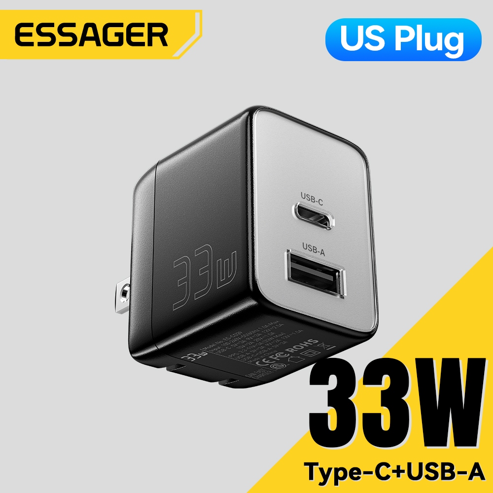 Essager L 33W GaN อะแดปเตอร์ชาร์จ USB + Type C รองรับ PD3.0 QC 3.0 สําหรับ Android Travel Charger