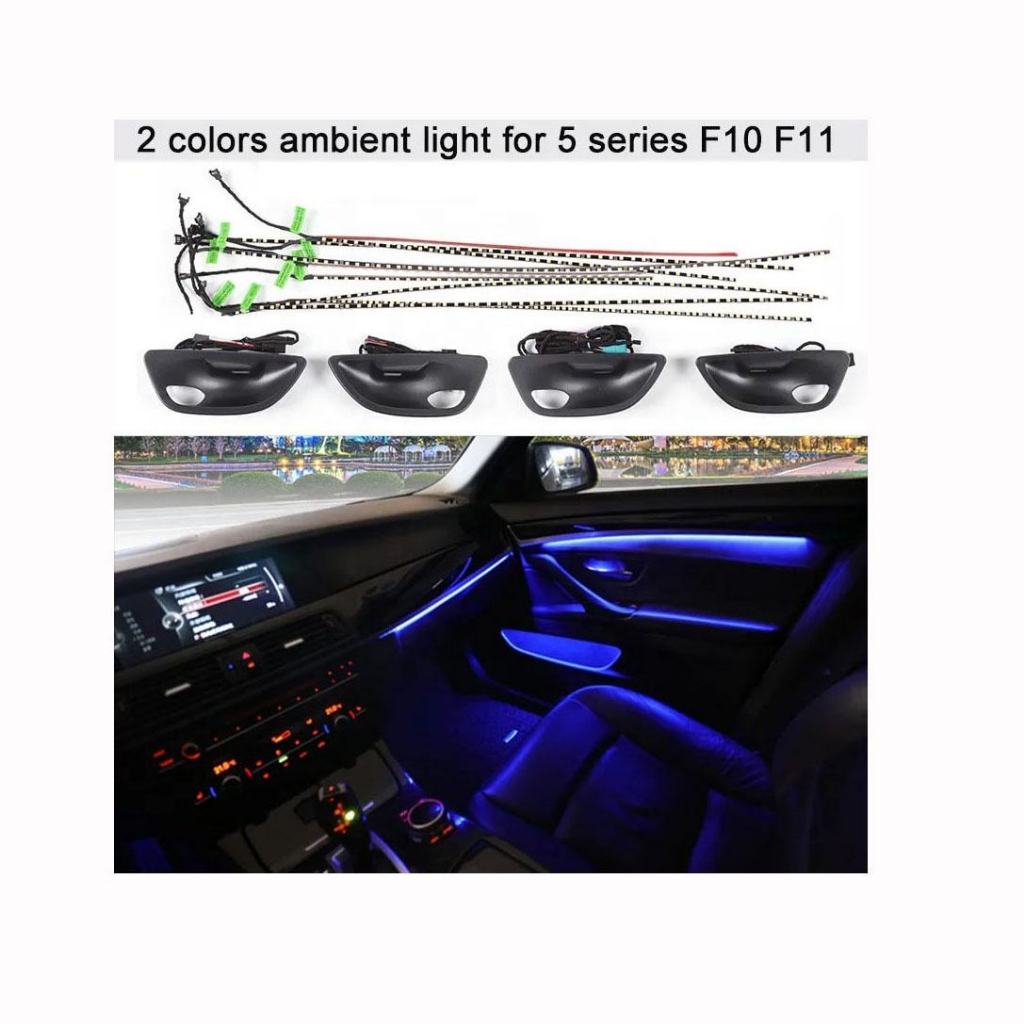 2 สี F10 F11 F18 สีฟ้าและสีส้มภายใน LED Stripe ตกแต่งประตู Ambient Light สําหรับ BMW 5 Series F10 F11 F18 2010-2017
