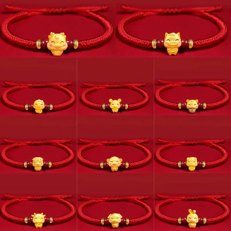 สร้อยข้อมือ เชือกชุบทอง 18k จี้รูปราศีมังกร หนู ม้า เสือ แกะ วัว สุนัข กระต่าย งู แฮนด์เมด ของขวัญวันเกิด แฟชั่นสําหรับผู้ชาย และผู้หญิง