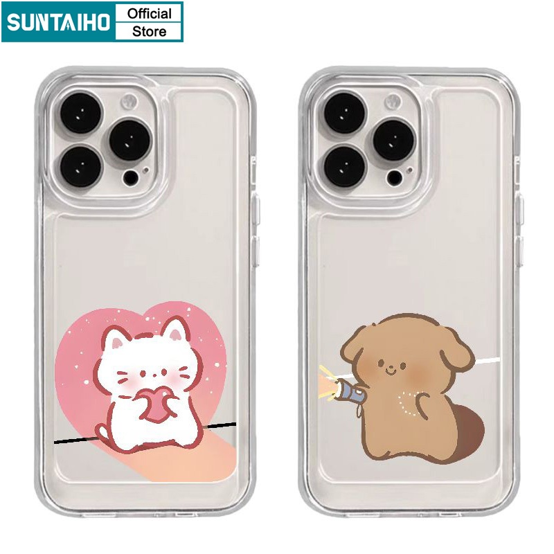 Suntaiho เคสไอโฟน เคสโทรศัพท์มือถือแบบนิ่ม TPU ใส กันกระแทก ลายการ์ตูนสุนัข แมวน่ารัก สําหรับ Iphone 15 14 12 13 11 Pro Max IP 7 8 Plus Iphon X XS XR Xs Max