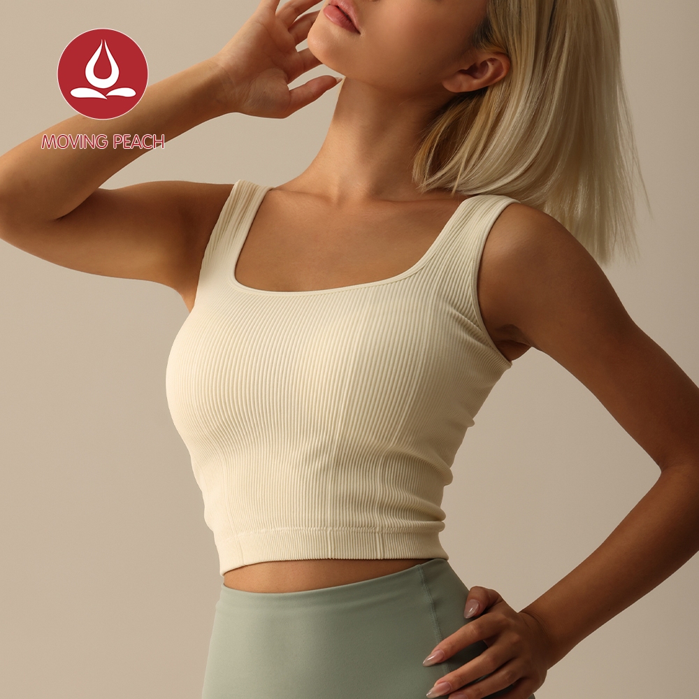 Moving Peach ฤดูใบไม้ร่วง / ฤดูหนาว ผู้หญิง กีฬา เสื้อกล้าม ท็อปส์ ยาง กันกระแทก สูง ร่างกาย รองรับ และครอบคลุม โยคะ ท็อปส์ สองชั้น ผ้าหนา EVH
