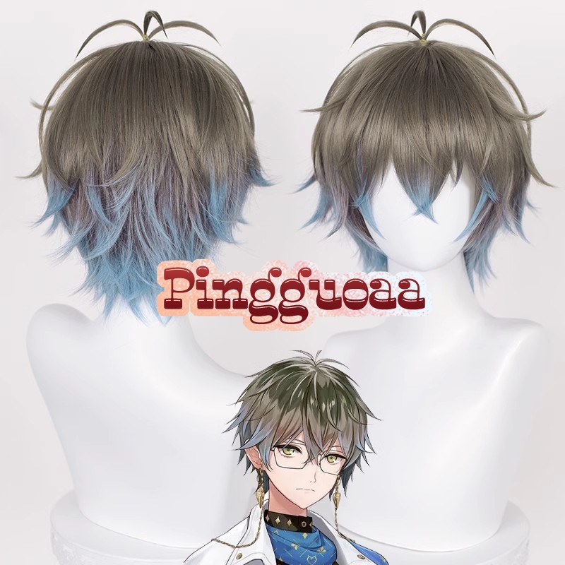 VTuber Ike Eveland Cosplay Wig NIJISANJI Luxiem 30cm Short Gradient Grey Blue Hair Heat Resistant Synthetic Wigs
