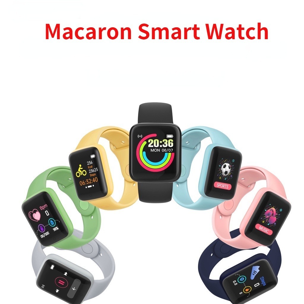 Macaron Y68 สมาร์ทวอท์ช 8 สีกันน้ําบลูทูธกีฬา SmartWatch Fitness Tracker Wristban