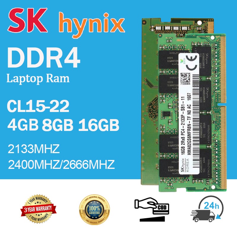 [24h SENT] Sk Hynix DDR4 4GB 8GB 16GB DDR4 2133 Mhz 2400MHZ 2666MHZ PC4 1Rx8 2133 MHZ หน่วยความจําแล็ปท็อป