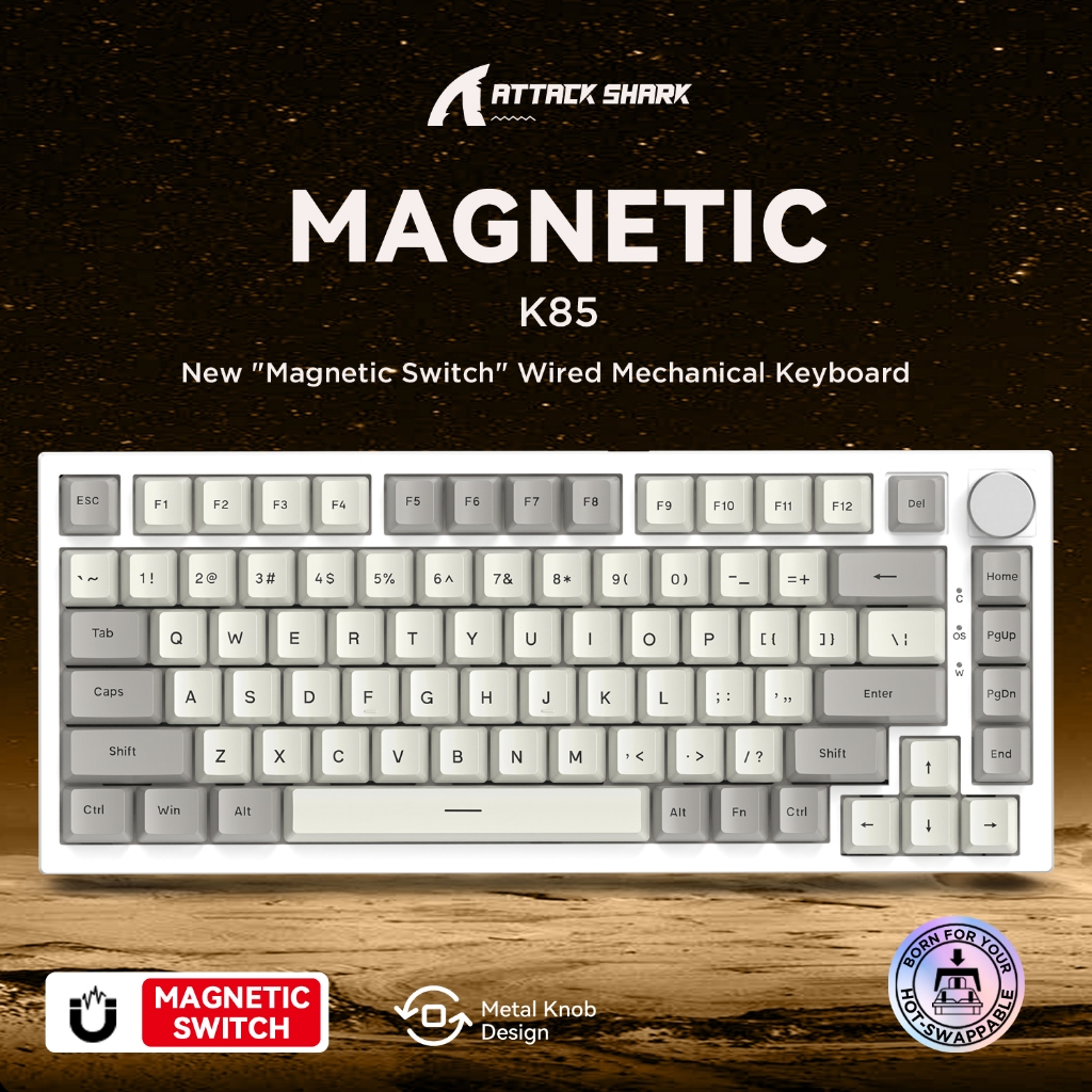 ใหม่ Attack Shark K85 แป้นพิมพ์ภาษาอังกฤษ/แป้นพิมพ์เกาหลี/แป้นพิมพ์รัสเซีย Attack Shark K85 ใหม่ Mangetic Switch คีย์บอร์ดแบบมีสาย