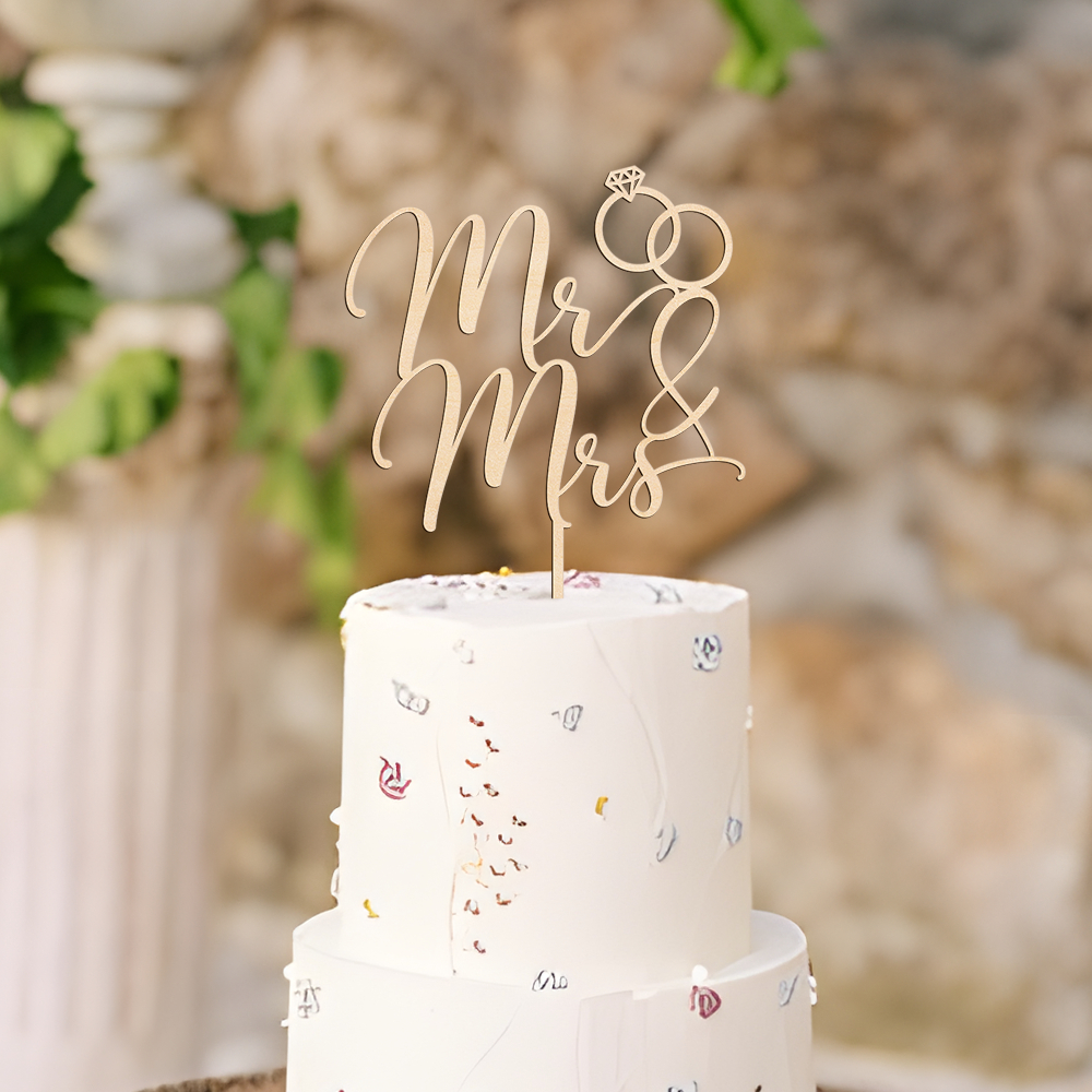 ป้ายไม้ Mr & Mrs สําหรับตกแต่งเค้กแต่งงาน