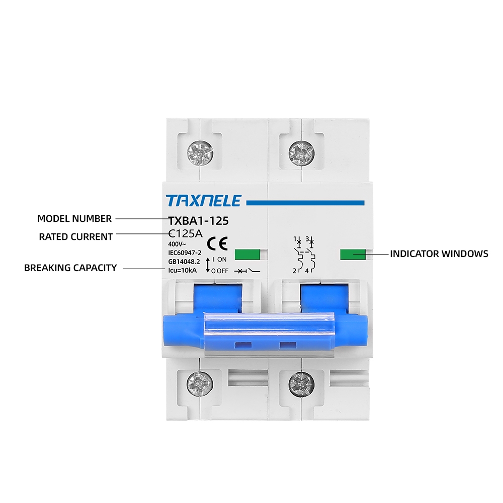 Ac 400V DC 600V 2P Mcb พลังงานแสงอาทิตย์ Mini Circuit Breaker สวิทช์ 125A 100A AC DC Mcb สําหรับ PV ระบบ TAXNELE