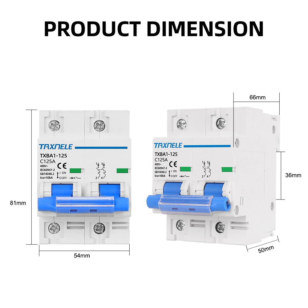 Ac 400V DC 600V 2P Mcb พลังงานแสงอาทิตย์ Mini Circuit Breaker สวิทช์ 125A 100A AC DC Mcb สําหรับ PV ระบบ TAXNELE