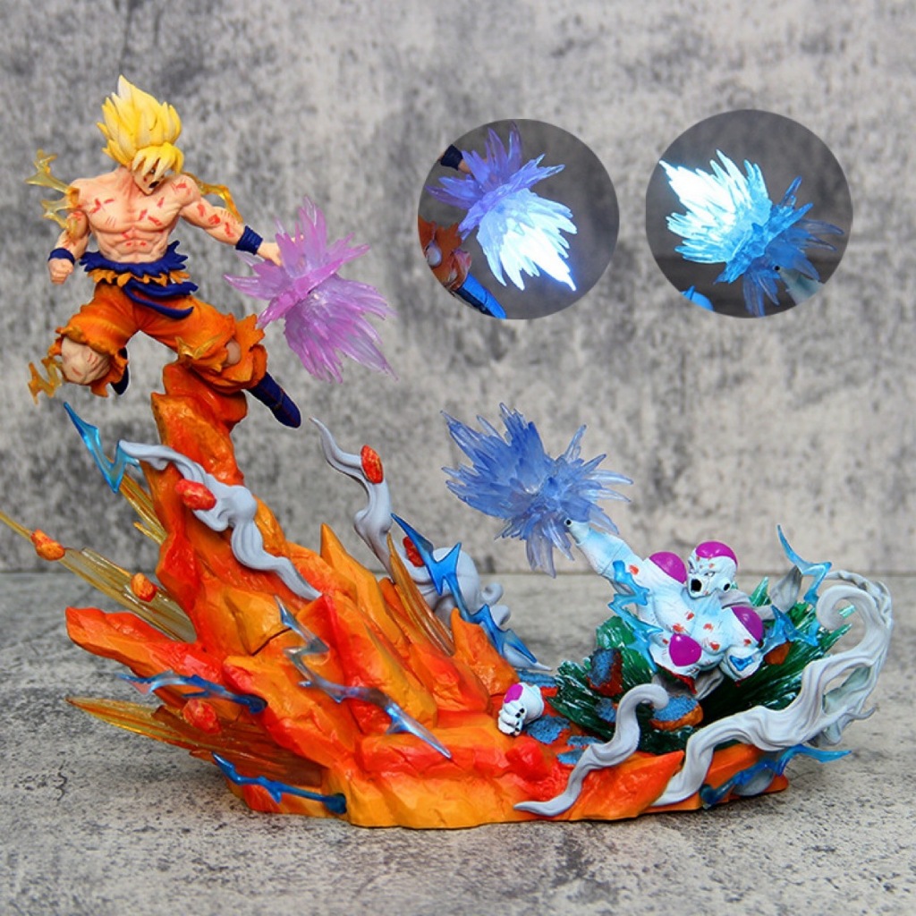 ฟิกเกอร์ รูปปั้นอนิเมะ Dragonball GK Wcf Goku VS Fliza พร้อมไฟ LED ของเล่นสําหรับเด็ก