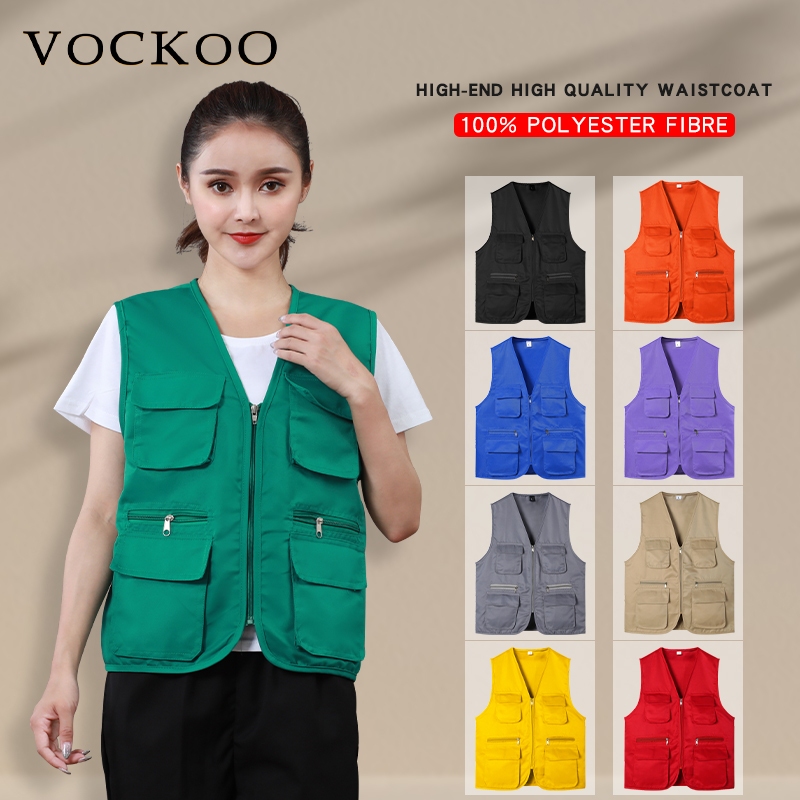 Vockoo#เสื้อกั๊กแขนกุดแขนกุดภาพถ่ายกลางแจ้งตัด แต่งโลโก้เสื้อกั๊ก