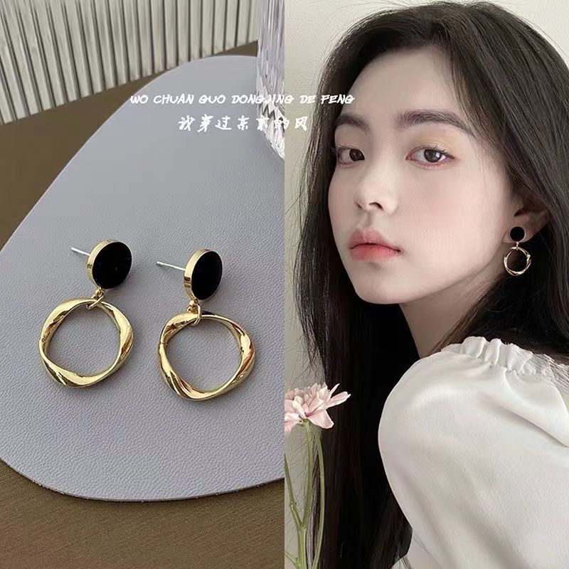 ต่างหูเข็มเงิน S925 ทรงกลม ทรงเรขาคณิต เข้ากับทุกการแต่งกาย สไตล์เกาหลี สําหรับผู้หญิง