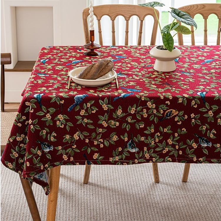 ผ้าปูโต๊ะ ผ้าปูโต๊ะ ทรงสี่เหลี่ยมผืนผ้า สีแดง สไตล์จีน อเมริกันเรโทร สําหรับตกแต่งโต๊ะกาแฟ ปีใหม่