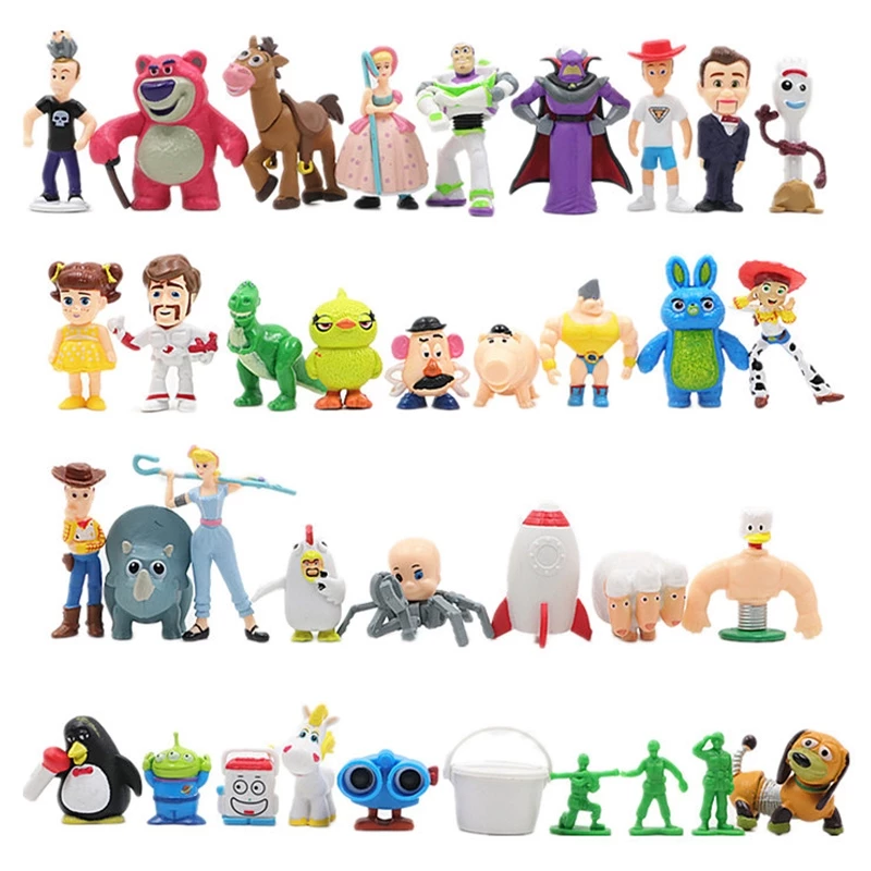 โมเดลฟิกเกอร์ Toy Story Woody Jessie Forky Lotso Bo Peep Rex Slinky Dog Hamm Aliens Ducky Q Version PVC ขนาด 3-5 ซม. ของเล่นสําหรับเด็ก 36 ชิ้น ต่อชุด