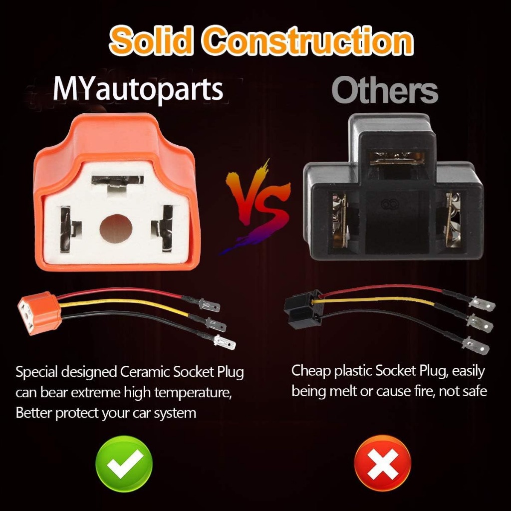 ขั้วต่อไฟหน้าเซรามิก H4 9003 HB2 2 ชิ้น พร้อมอะแดปเตอร์ซ็อกเก็ตสายไฟ 3 ชิ้น สําหรับสายไฟรีเลย์ H4 ไฟหน้า หรือไฟตัดหมอก ปลั๊ก H4 ไม่ได้มาตรฐาน - รูปที่ 3