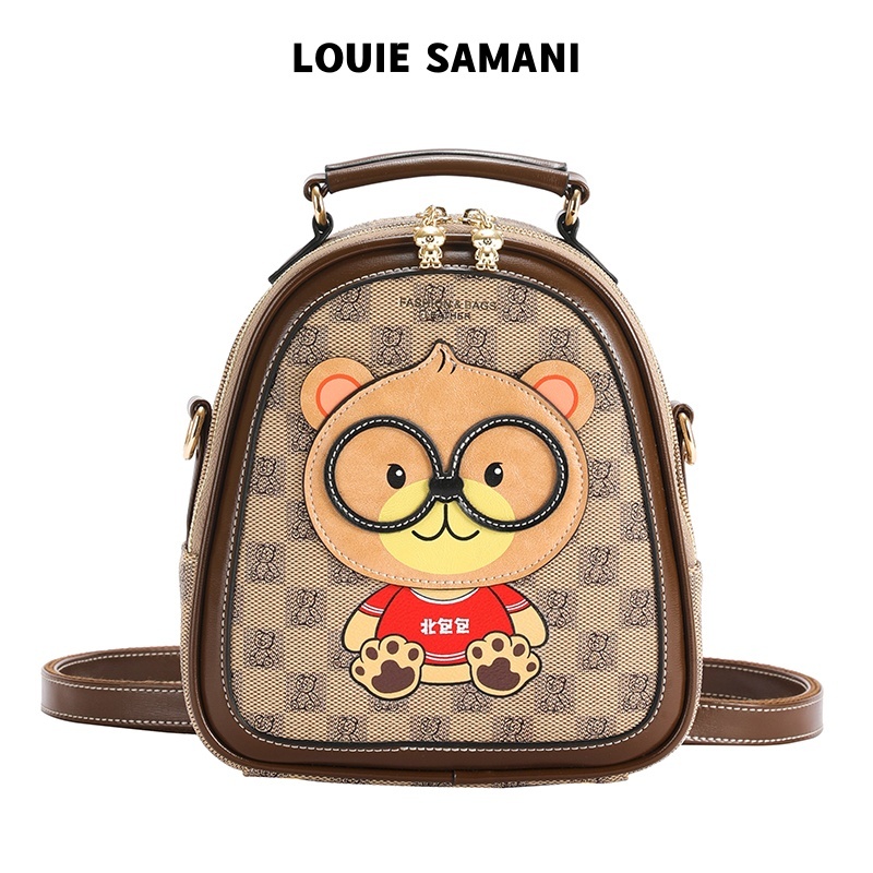 [ LOUIE SAMANI ] กระเป๋าเป้สะพายหลัง ขนาดเล็ก แบบพกพา ลายการ์ตูนหมี แว่นตา แฟชั่น