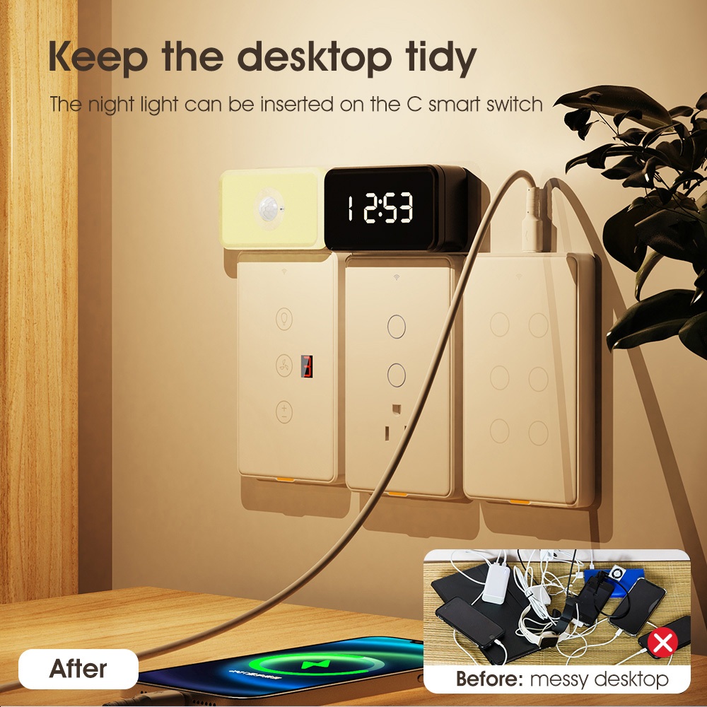 C โคมไฟ LED PIR เซนเซอร์ตรวจจับการเคลื่อนไหว เซนเซอร์ตรวจจับการเคลื่อนไหว แสงสีขาวอบอุ่น สองสี Typec สําหรับห้องนอน ห้องครัว บันได และทางเดิน - รูปที่ 5