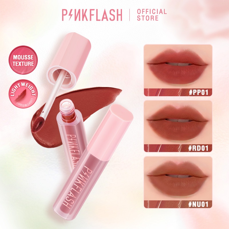 Pinkflash More&More Fall Into Velvet Airy Matte มูสทินท์ เม็ดสีสูง เรียบเนียน ติดทนนาน เนื้อเนียน ทาง่าย อเนกประสงค์