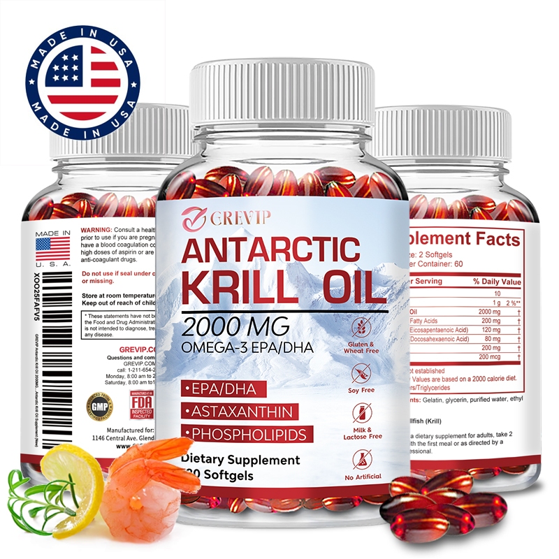 Antarctic Krill Oil 2000mg - ประกอบด้วย Astaxanthin, Omega 3, EPA, DHA และ Phospholipids - สําหรับการสนับสนุนสมอง ข้อต่อหัวใจ และภูมิคุ้มกัน