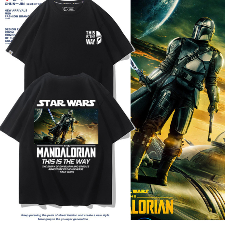 ((ผ้าฝ้ายแท้ พร้อมส่ง) เสื้อยืดแขนสั้นลําลอง ทรงหลวม ลาย The Mandalorian Third Season Merchandise Star Wars Baby Yoda สําหรับผู้ชาย และผู้หญิง