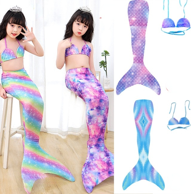 Kids3-15Y 2 ชิ้นเด็ก Mermaid Tail เครื่องแต่งกายสาวชุดว่ายน้ํา Monofin เด็ก Mermaid ชุดว่ายน้ําผู้ใหญ่ชุดว่ายน้ํา