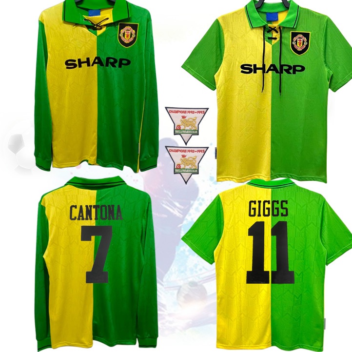 เสื้อกีฬาแขนสั้น ลายทีมชาติฟุตบอล Manchester United 7 Cantona Jersey 92-94 ชุดเยือน สําหรับผู้ชาย