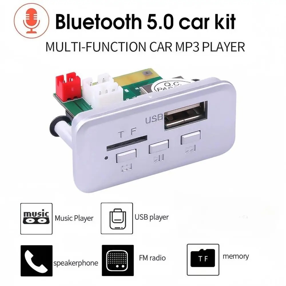 บอร์ดถอดรหัสเครื่องเล่น MP3 บลูทูธ 5.0 DC 12V รองรับ USB FM TF AUX สําหรับรถยนต์