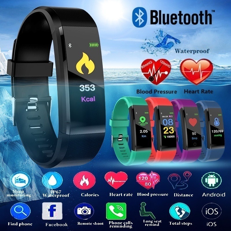 115 Plus สมาร์ทวอท์ชบลูทูธ Heart Rate Monitor Fitness Tracker สร้อยข้อมือกันน้ําสําหรับ iphone Android