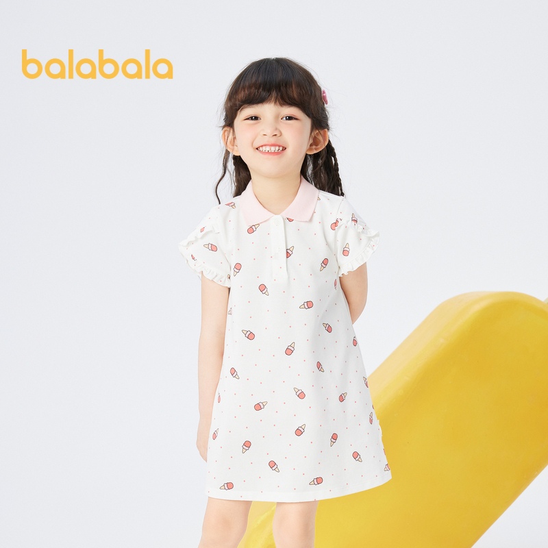 Balabala ชุดเดรสโปโล พิมพ์ลายน่ารัก แฟชั่นฤดูร้อน สําหรับเด็กผู้หญิง