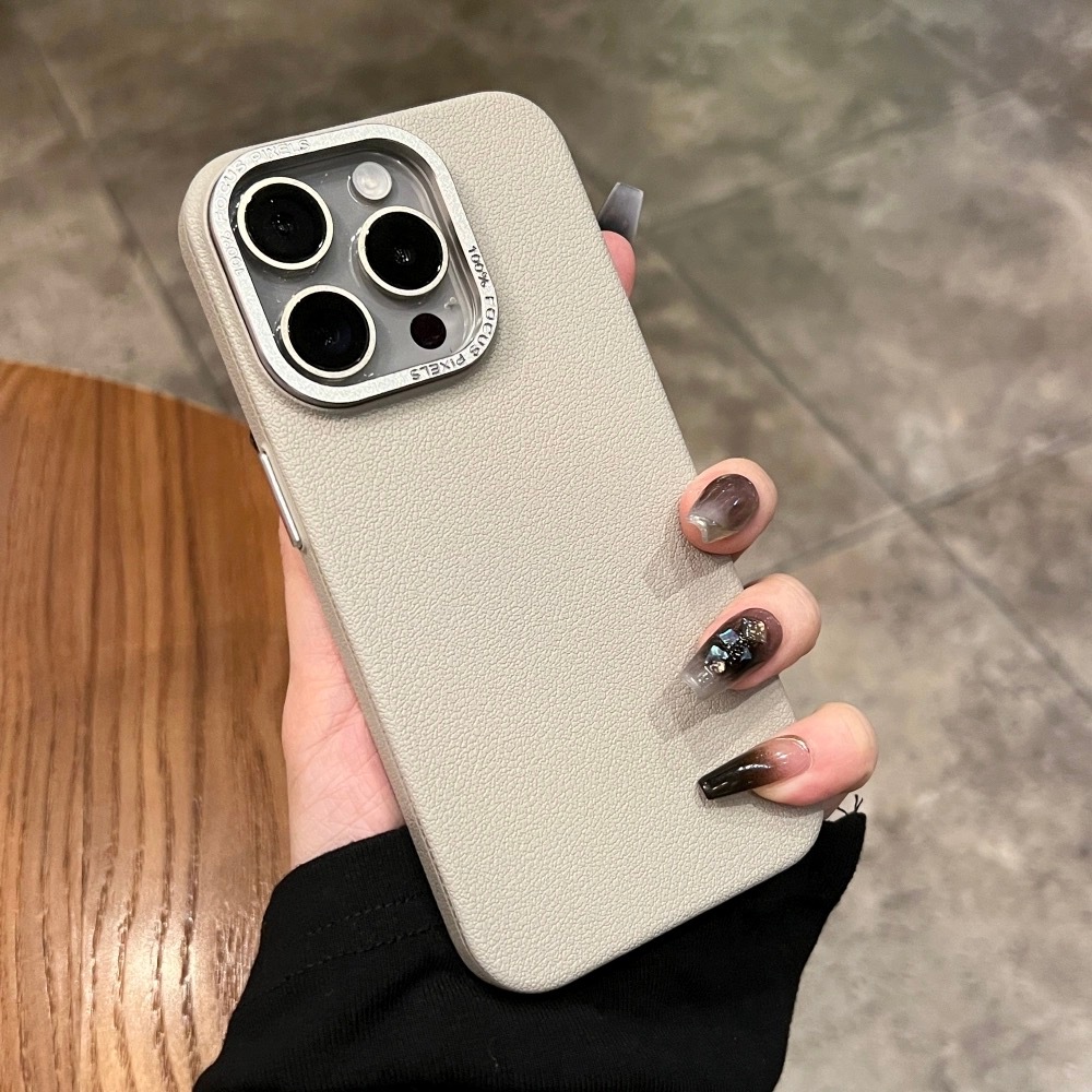 【Ultra-thin/Metal len/Lychee texture PC hard case/Gray】เคส compatible for iphone 12 13 14 15 pro max case