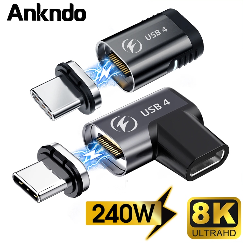 Ankndo PD240W USB4.0 Type-C OTG 40Gbps Thunderbolt3  40Gbps อะแดปเตอร์แม่เหล็ก USB C To Type C ชาร์จเร็ว สายเคเบิลแปลงแม่เหล็ก 8K@60Hz USB Type C For Tablet SmartPhone Mac Laptop