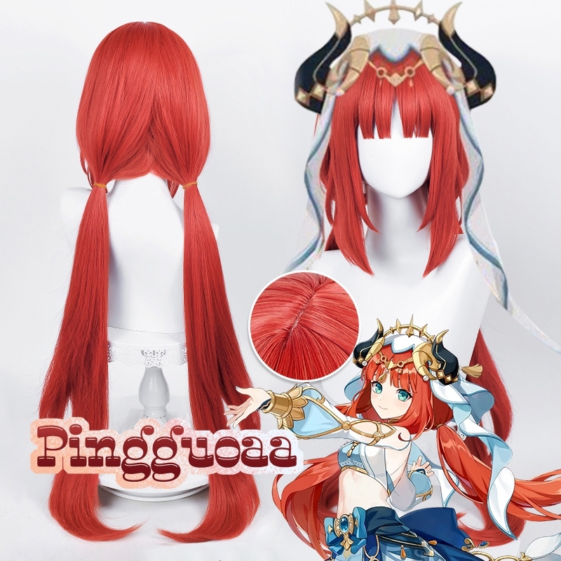Genshin Impact Nilou Cosplay Wig 80cm Long Straight Red Hair Anime Heat Resistant Synthetic Wigs